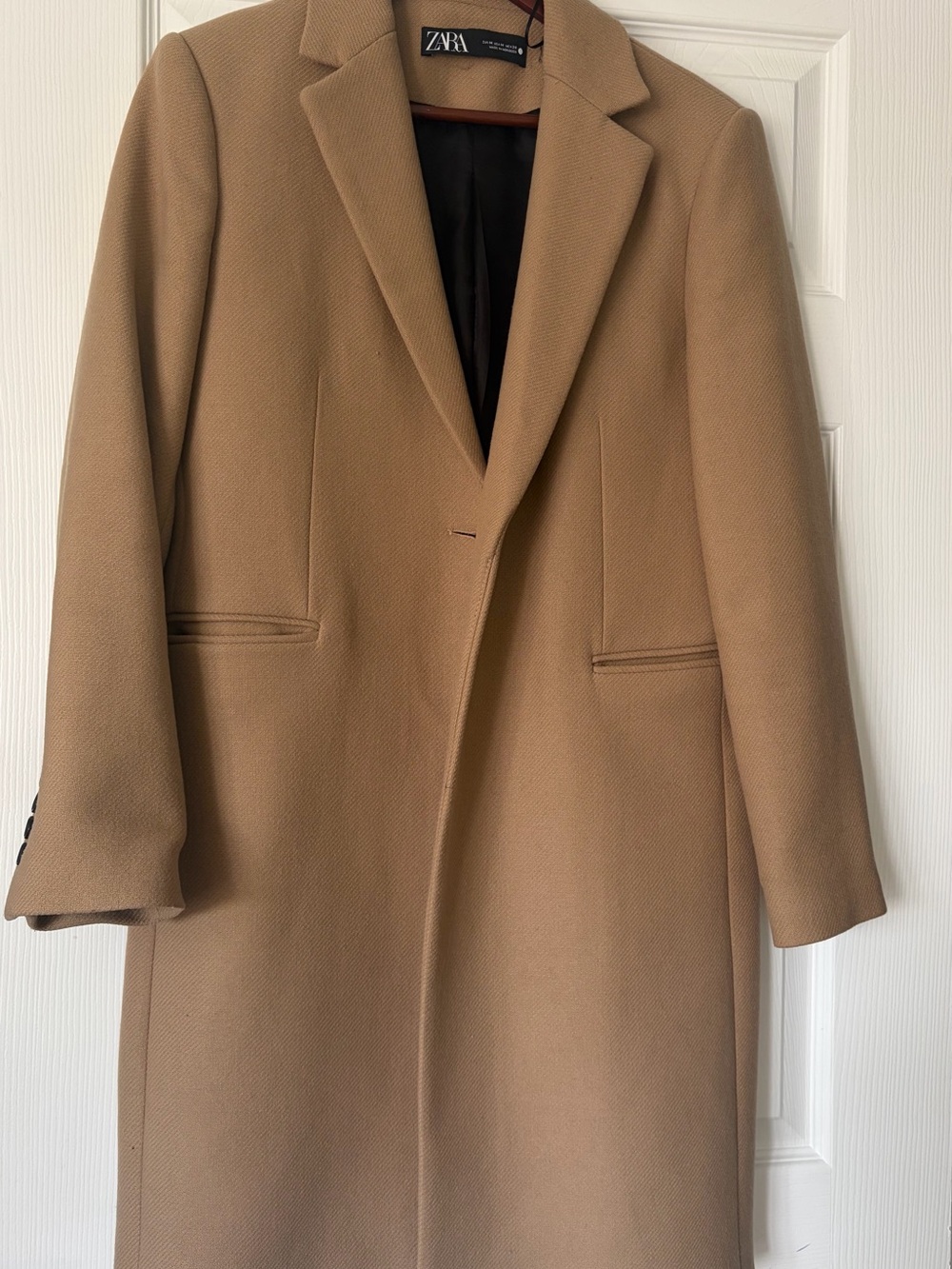 ZARA Camel Long Single-Breasted Trench Coat